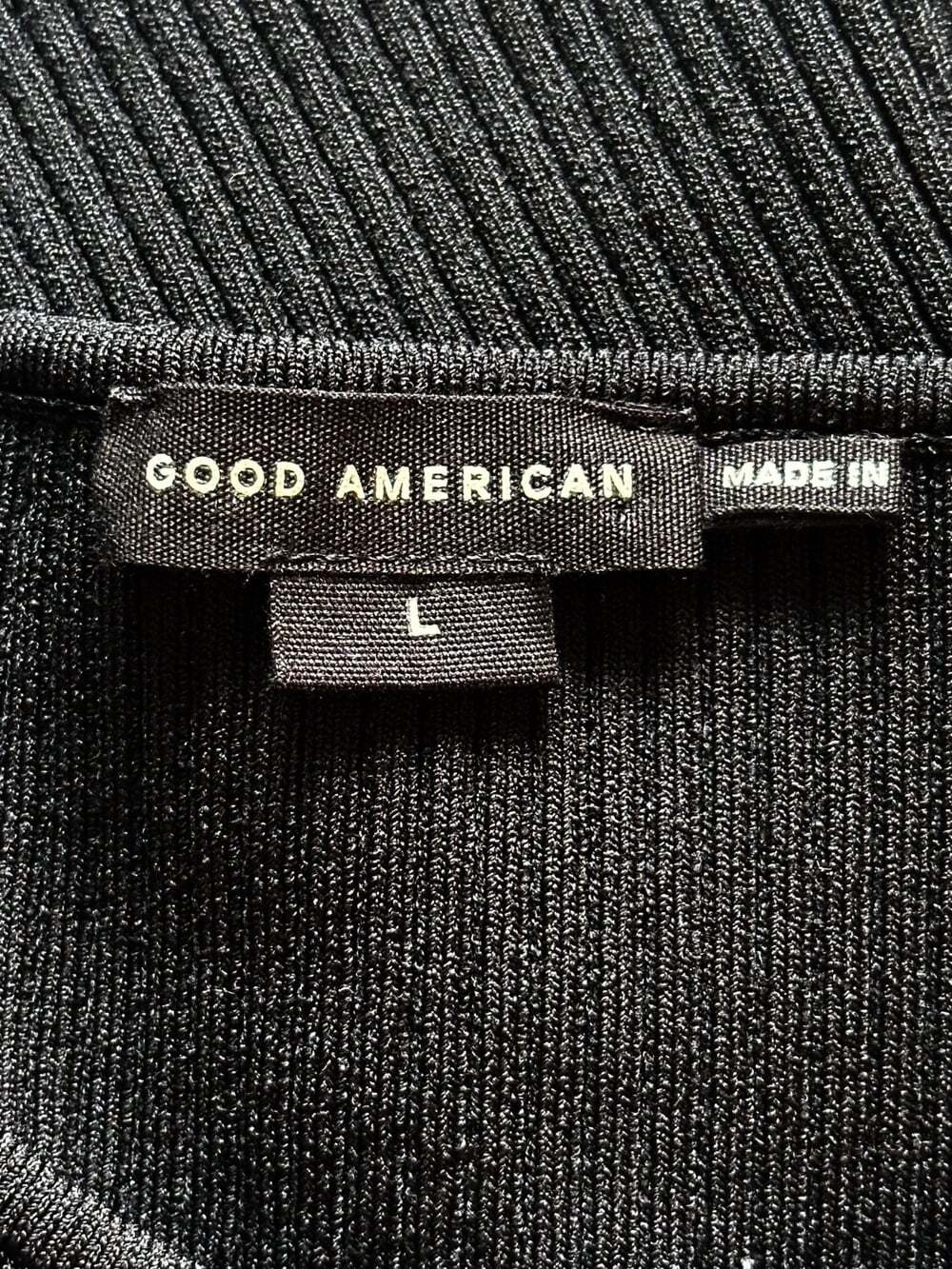 GOOD AMERICAN Virgo Rib Zip Front Sz L Black Sweater 90s Y2K Streetwear Goingout - Picture 11 of 15